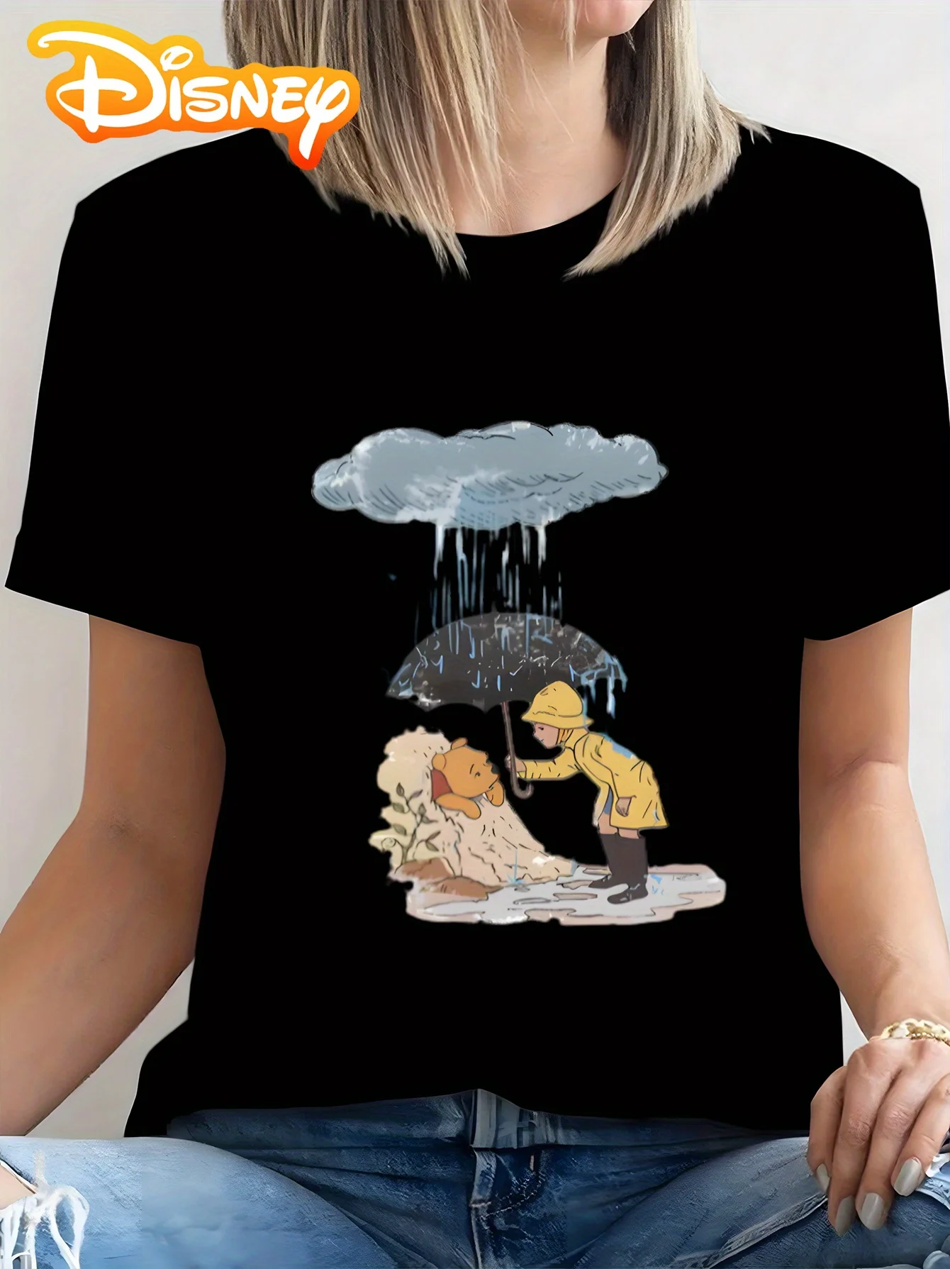 Disney Rainy Day Friends dames T-shirt - ademend katoenen T-shirt met korte mouwen en hartverwarmende Rainy Day Scene Graphic