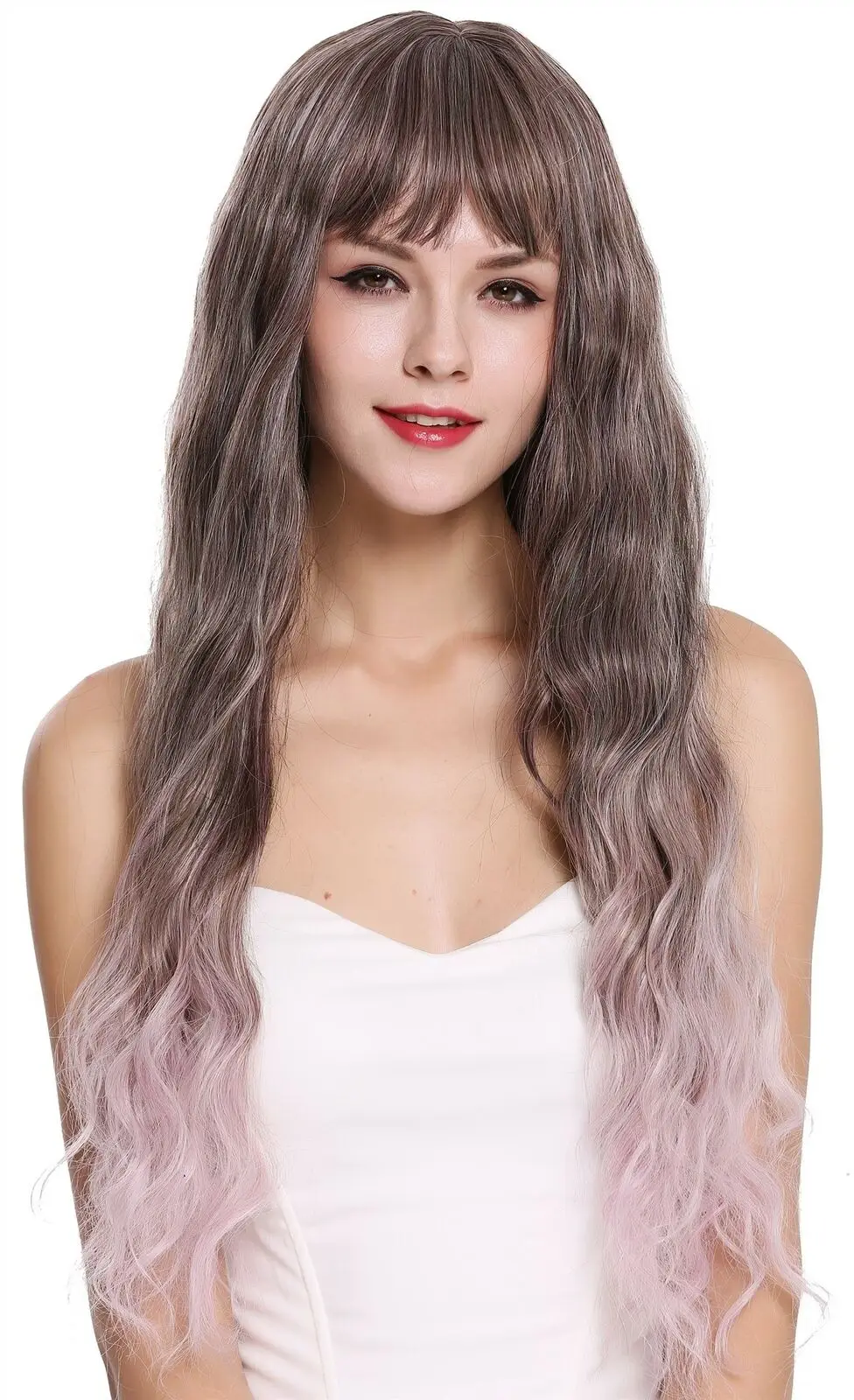 

Ladies' Wig Fringe Long Wavy Curly Grey Braun Purple Balayage Ombre Mix Synthetic