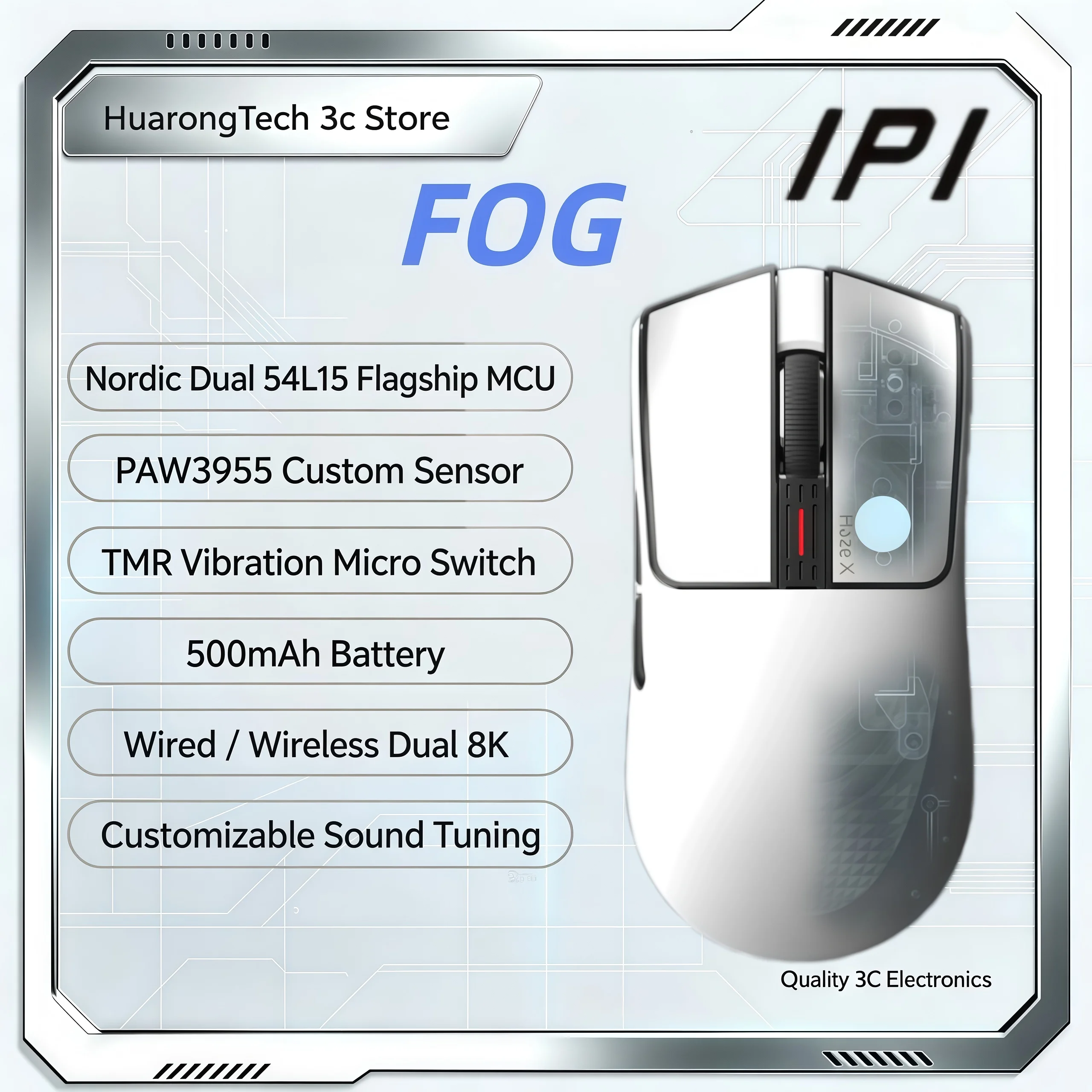 IPI Fog Three-mode Wireless Gaming Mouse Lightweight 8K Electromagnetic Micro-motion Fast Trigger E-sports Mice For Game