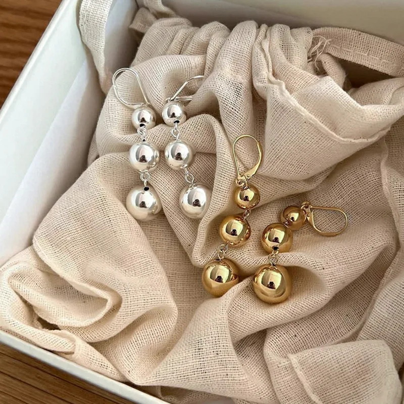 Three round ball earrings, long earrings, fashionable and cool style earrings, elegant and feminine