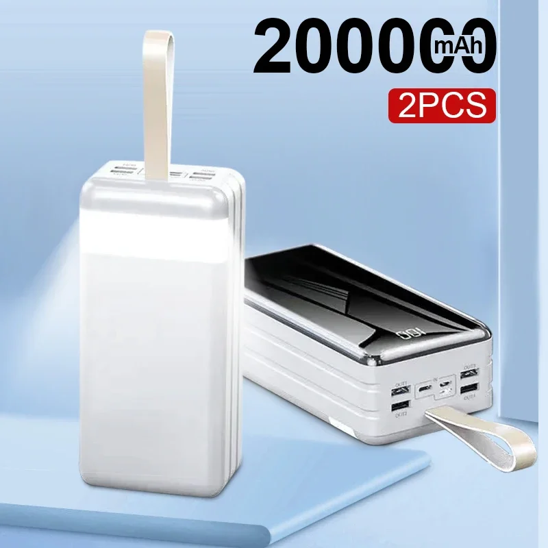 Power Bank 2PCS 200000mAh 4 USB Super Fast Chargr PowerBank Portable Charger Digital white light Battery Pack for IPhone Samsung