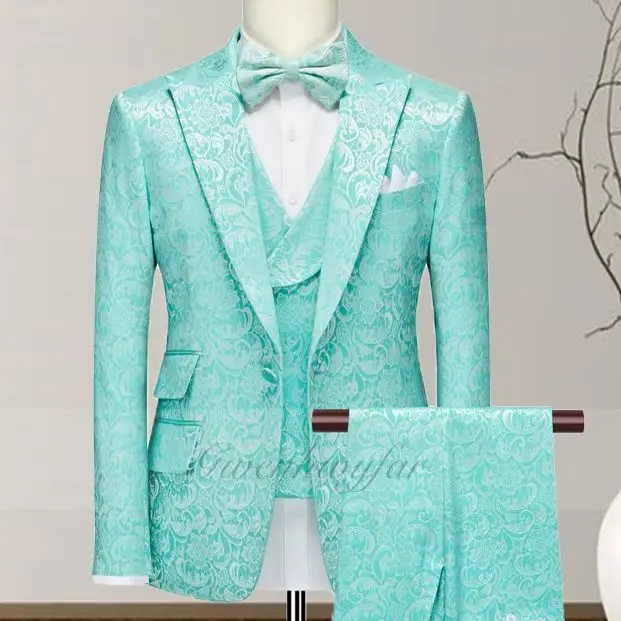 

Мужской костюм-смокинг Gwenhwyfar 2026: новейший дизайн, приталенный, с цветочным узором, однобортный, для вечеринок и свадеб