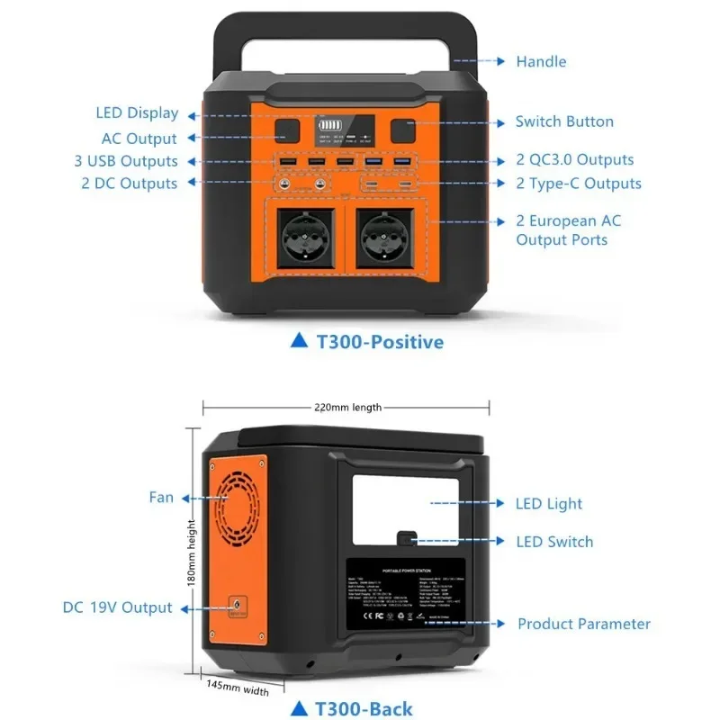 300W Portable Power Station 296Wh solar generetor 200V/110V 80000mAh LiFePO4 Outdoor Emergency Mobile Power Bank For Camping