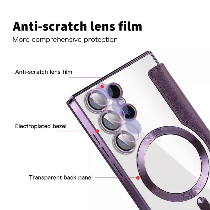 Magnetic flip card clip-on protective case,for Samsung S25 S24 S23Ultra magnetic wireless charging all-inclusive protective case image 4