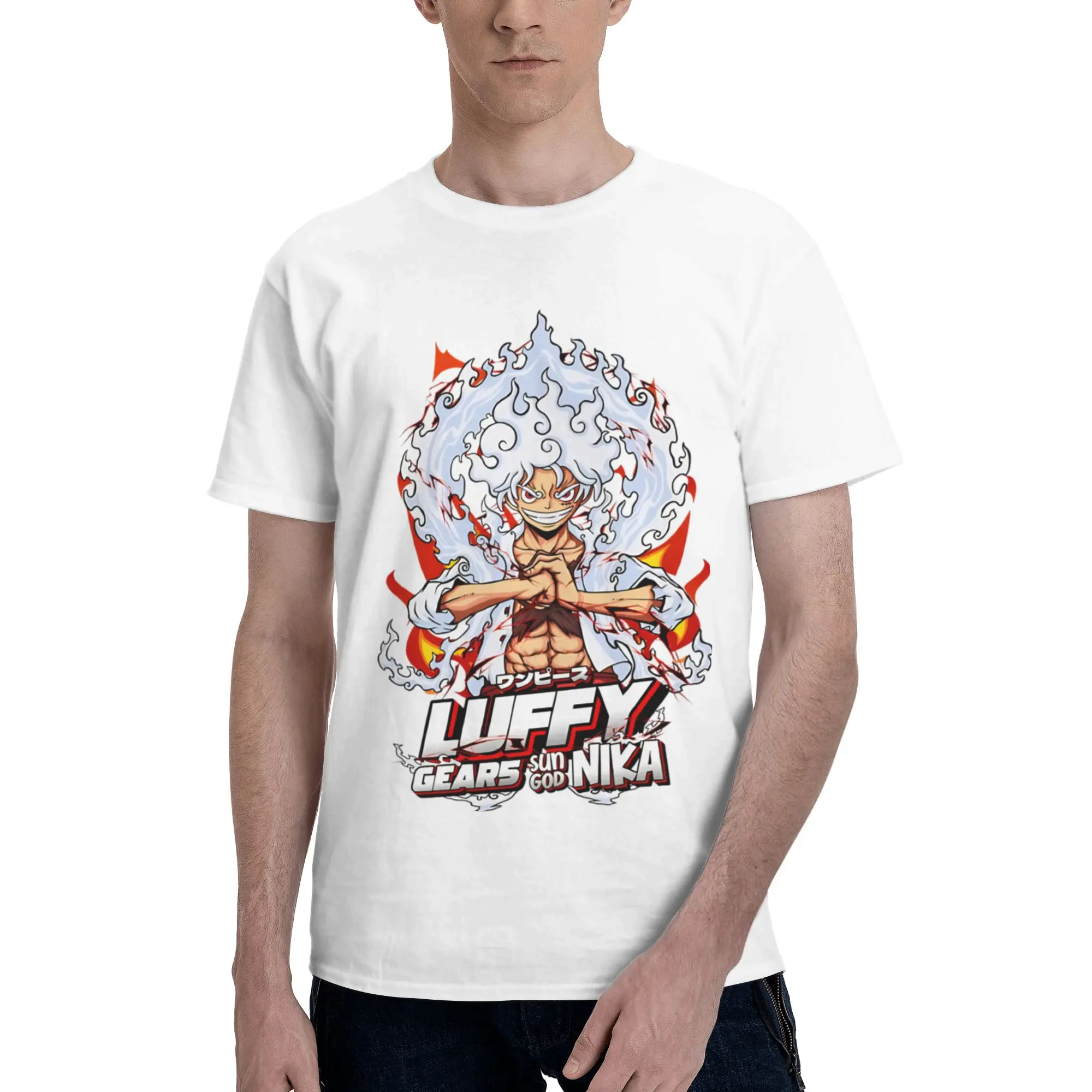 One Piece Gear 5 Sun God Nika Monkey D Luffy Men's T Shirts Humorous Tees Short Sleeve Crew Neck Cotton Unique Clothes T-Shirt