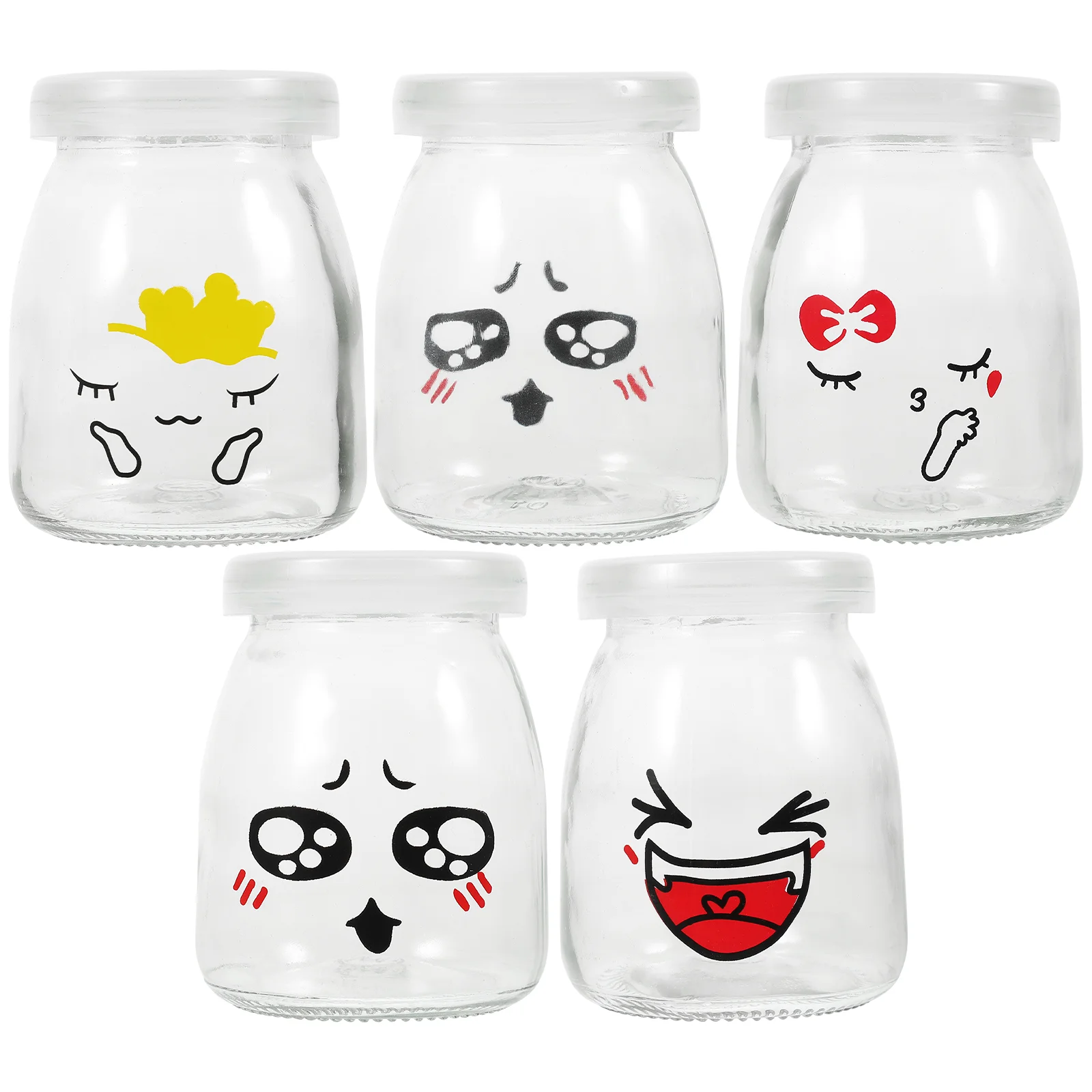 5pcs 150ml Bottle Glass Heat-resistant Sampling Cups Milk Cup Jelly Jar (Random Pattern)