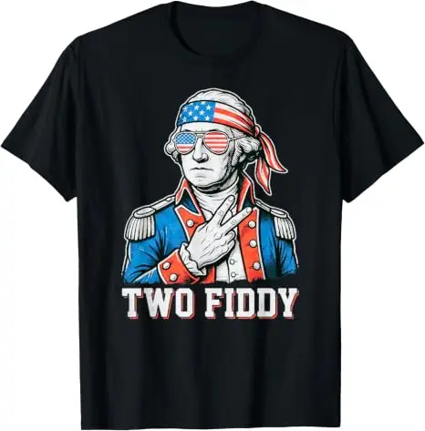 Two Fiddy America T-Shirt zum 250. Geburtstag, Y2k, 4. Juli, Two Fiddy George Washington Grafik-Outfit, USA-Flagge, patriotisches Adler-T-Shirt – Detail 5