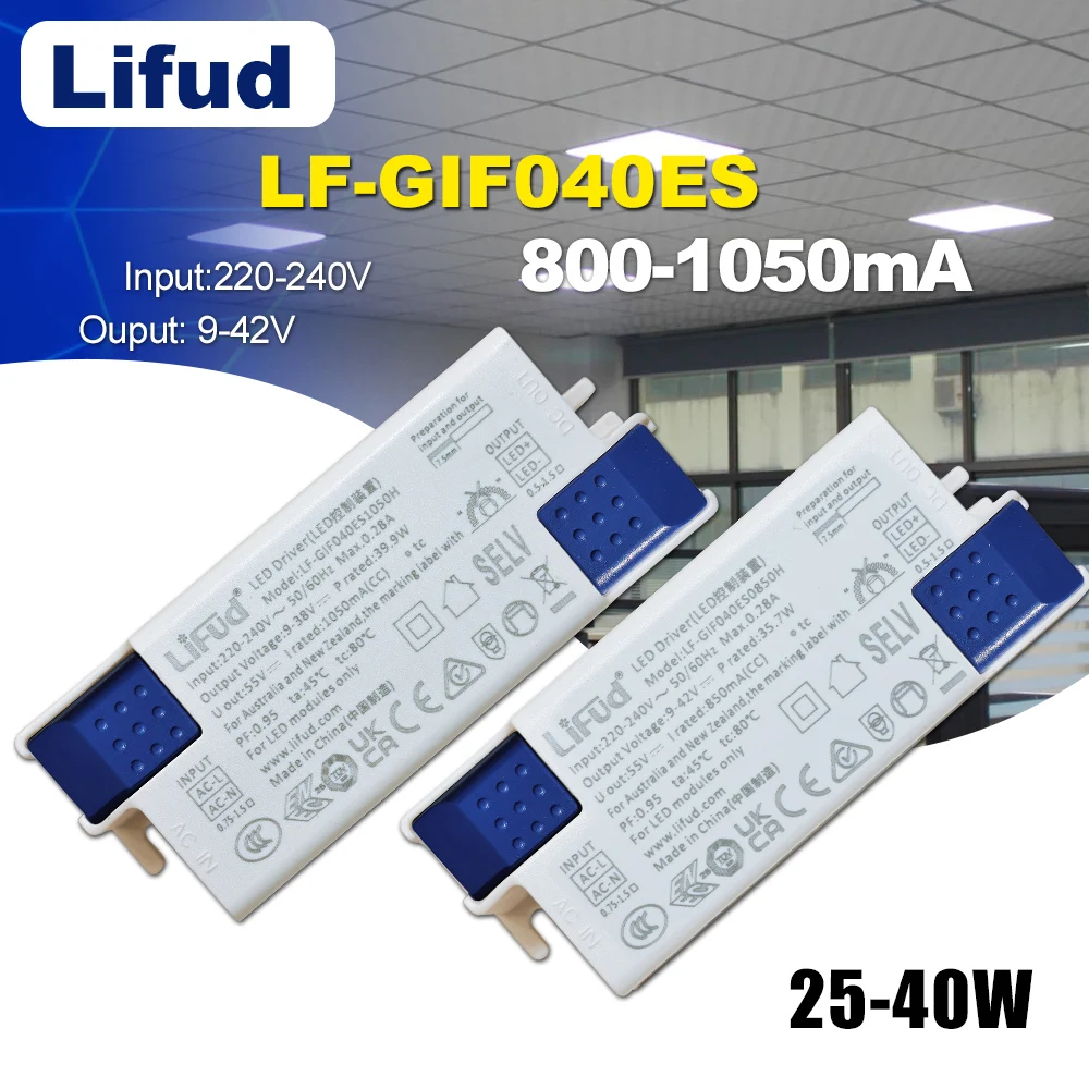 Lifud LED Driver DC9-42V 30W-40W LF-GIF040ES 800mA 850mA 900mA 950mA 1000mA 1050mA No Flicker 0.95PF For Panel Light Transformer