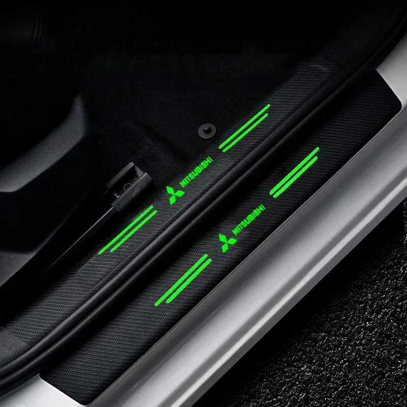 Luminous Car Door Threshold Bumper Carbon Fiber Sticker for Mitsubishi Lancer 9 10 ASX L200 Colt Pajero Outlander Eclipse Mirage