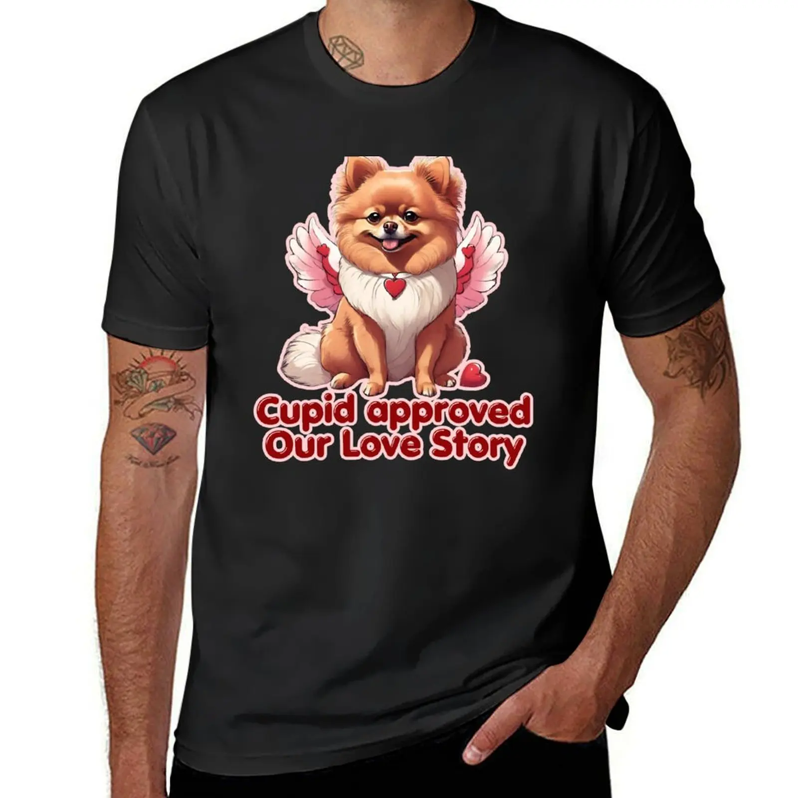 Valentine Cupid Cute Miniature Spitz Dog - Cupid approved our love story. Happy Valentines Day T-Shirt Blouse t shirt for men