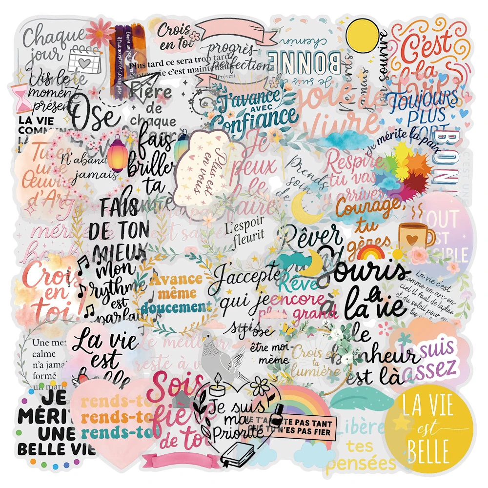 10/30/50pcs Transparent French Motivational Stickers Inspirational Words Decals Set For Bicycle Helmet Laptop Gift Sticker Toys