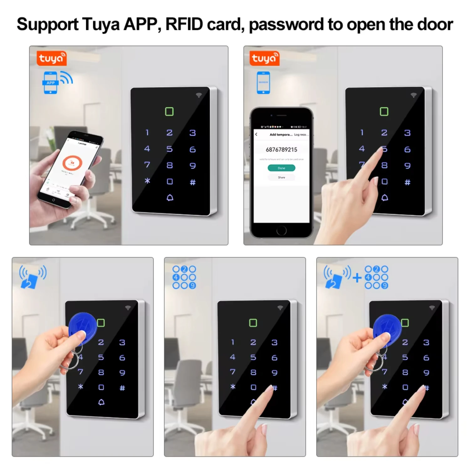 

WiFi APP Контроль доступа Клавиатура Водонепроницаемая RFID-клавиатура Контроллер Считыватель Подсветка Открывалка дверей WG26 Выходная сигнализация