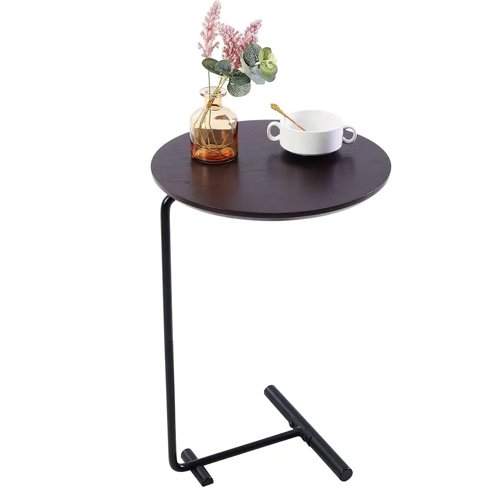 

C Shaped Side Table For Sofa,Couch End Table That Slide Under For Living Room Bedroom,Small Laptop Sna Coffee Tables,Rustic