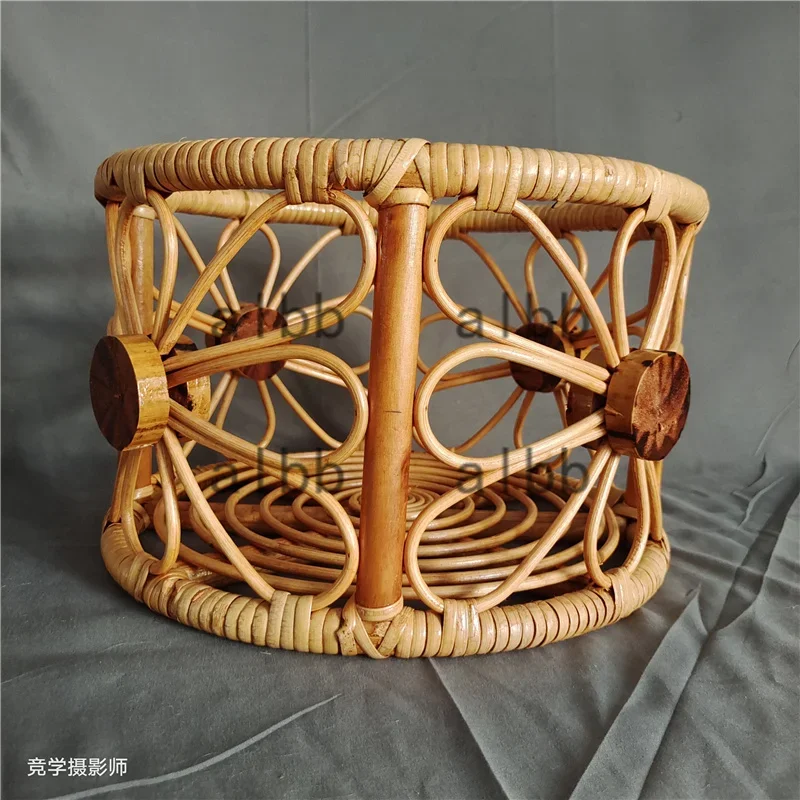 Seggiolone per lettino in bambù e rattan + cestino rotondo per dormire - Oggetti di scena per fotografia neonato Accessori essenziali per servizi fotografici in studio