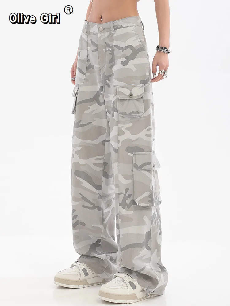 Olivegirl Y2K Cargo Pants Women's Baggy Pants Streetwear Oversized Trousers Hip Hop Vintage Casual Loose Camouflage Sweatpants
