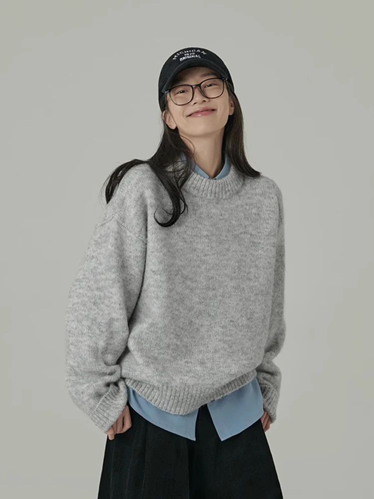 Jmprs Preppy Style Pink Sweaters Women Sweet Loose Faux Wool Knitted Jumpers Tops Casual Long Sleeve Retro Lady Elegant Pullover