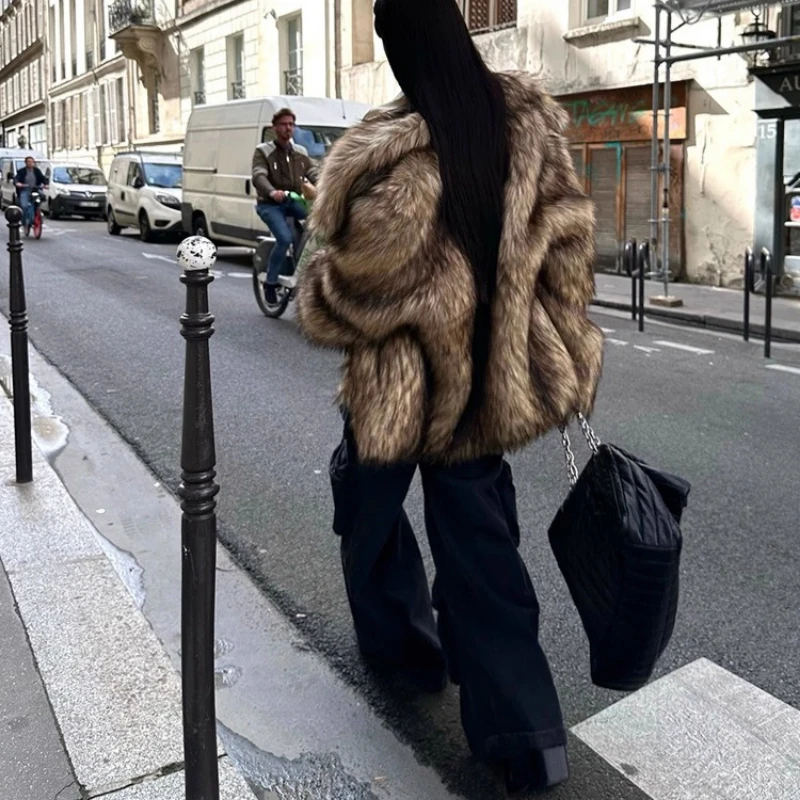 شتاء دافئ رقيق معطف الفرو المرأة التلبيب طوق فو الفراء سترة حجم كبير ملابس خارجية عالية الجودة الثلوج صديقة للبيئة الفراء سترة #6