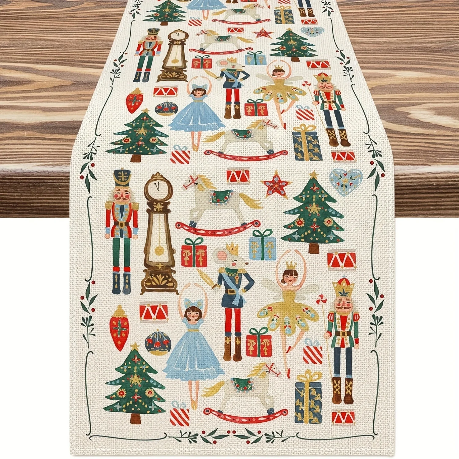 Christmas Vintage Nutcracker Table Runner Polyester Rectangular Tablecloth for Kitchen & Dining, Perfect for Family Parties