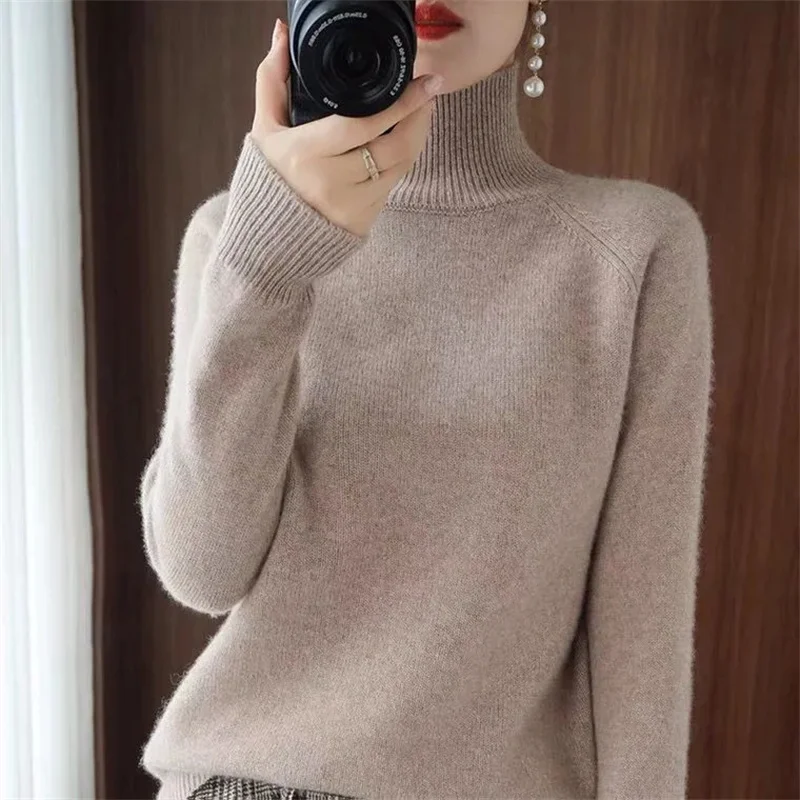 2023 New Spring Autumn Women\'s Sweater Turtleneck Pullover Slim Solid High-quality Warmth Comfort Pendulous Feel Knitted Jumper