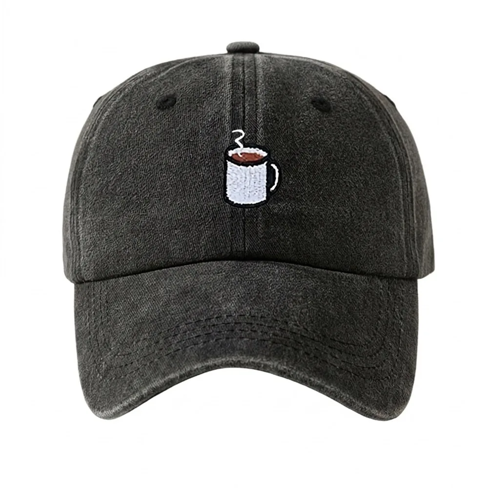 Embroidered Coffee Cup Baseball Cap Washed Cotton Hip Hop Distressed Baseball Cap Sunscreen Adjustable Streetwear Hats
