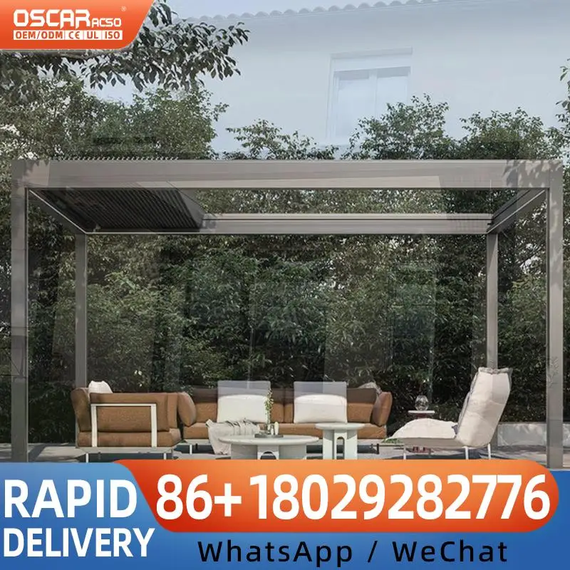 Custom Waterproof Motorized Outdoor Retractable Bioclimatic Louvered Aluminum Gazebo With Blinds For Backyard Patio Garden pergo