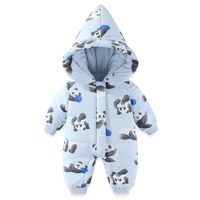 Baby Winter Rompers With Hats Thick Warm Printed Jumpsuits Newborn Bodysuits Long Sleeve Coat Clothing
