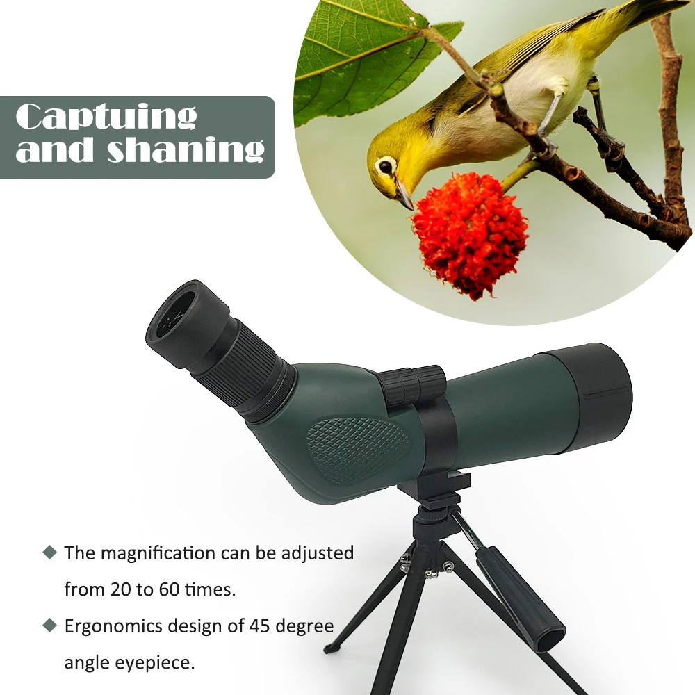 Mobile Telescope 20-60x60 100% Waterproof Spotting Scopes for Bird Watching with Tripod