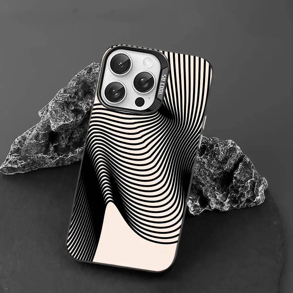 

Black - White Line Pattern Cover For Apple IPhone 17 16E 16 15 14 13 12 Mini 11 8 7 Pro Max Plus Colorful Phone Case