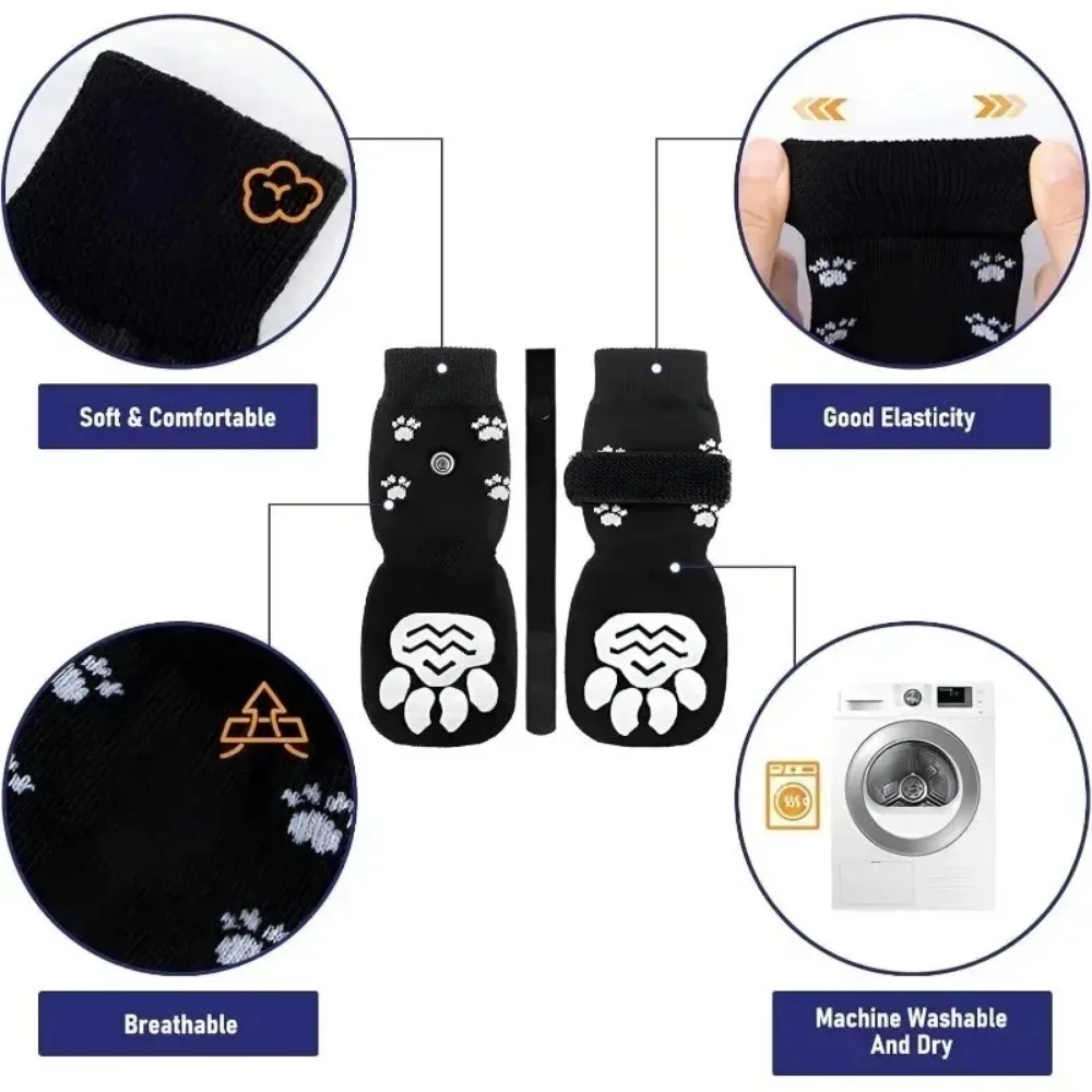 4Pcs/set Anti Slip Dog Socks with Straps Traction Control for Indoor on Hardwood Floor Wear Pet Paw Protector for Small Dogs Pet - view 4