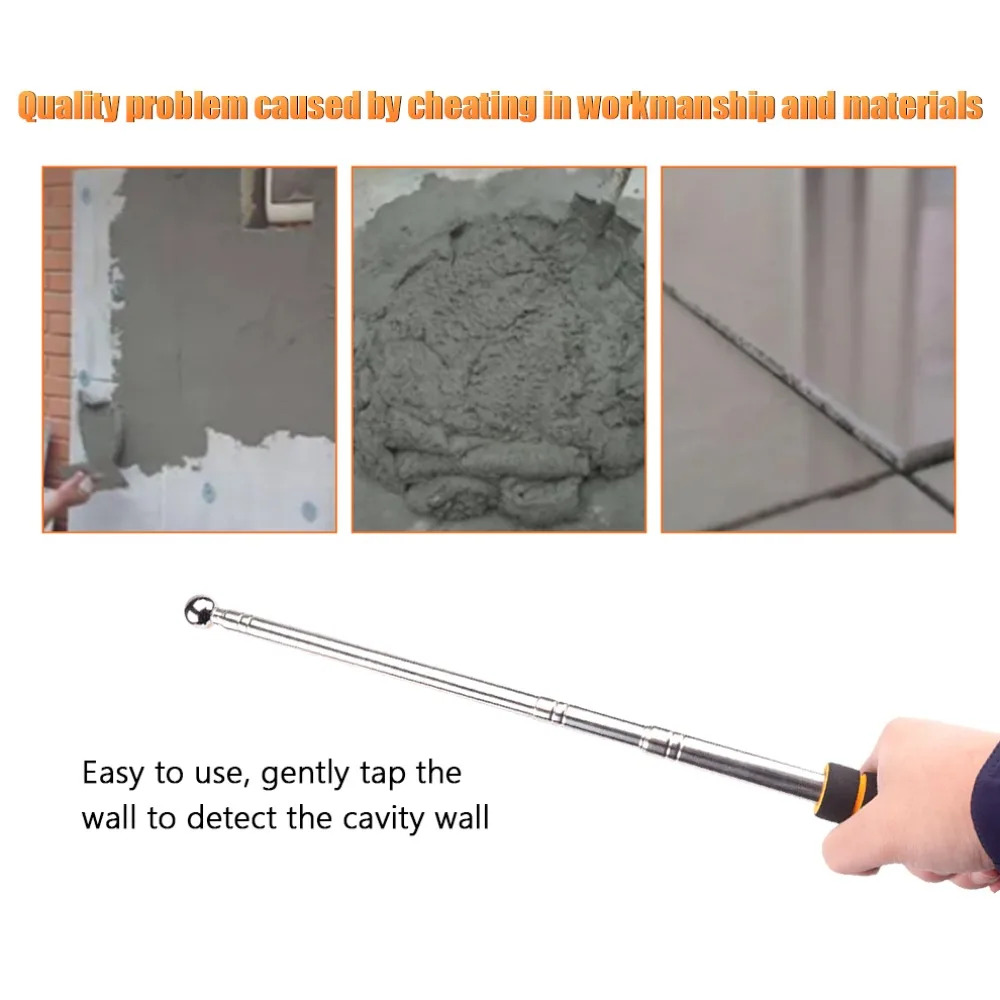 1.6M Telescopic Hollowing Drum Detection Hammer Tile Hollow Checker Thickened Adjustable Rod for House Decoration Inspection