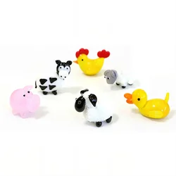 Easter Decor Tiny Glass Animal Statue Ornaments Cute Sheep Cow Pink Pig Yellow Duck Chick Mini Figurine Fairy Garden Decoration