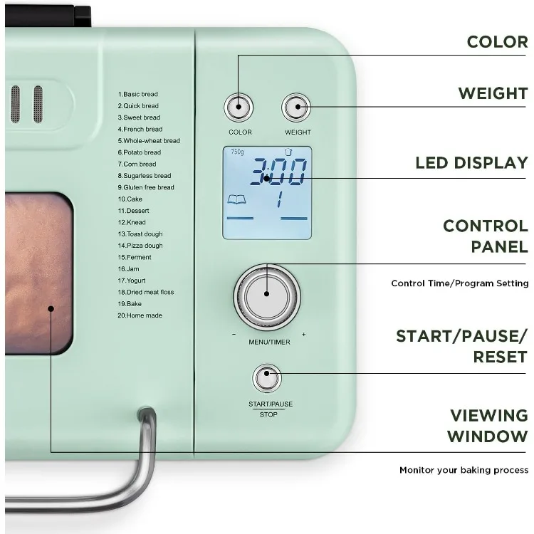 Smallest Bread Machine Metal Material & Nonstick Pan & Low Noise Breadmaker Machines with Gluten Free White Wheat Rye French