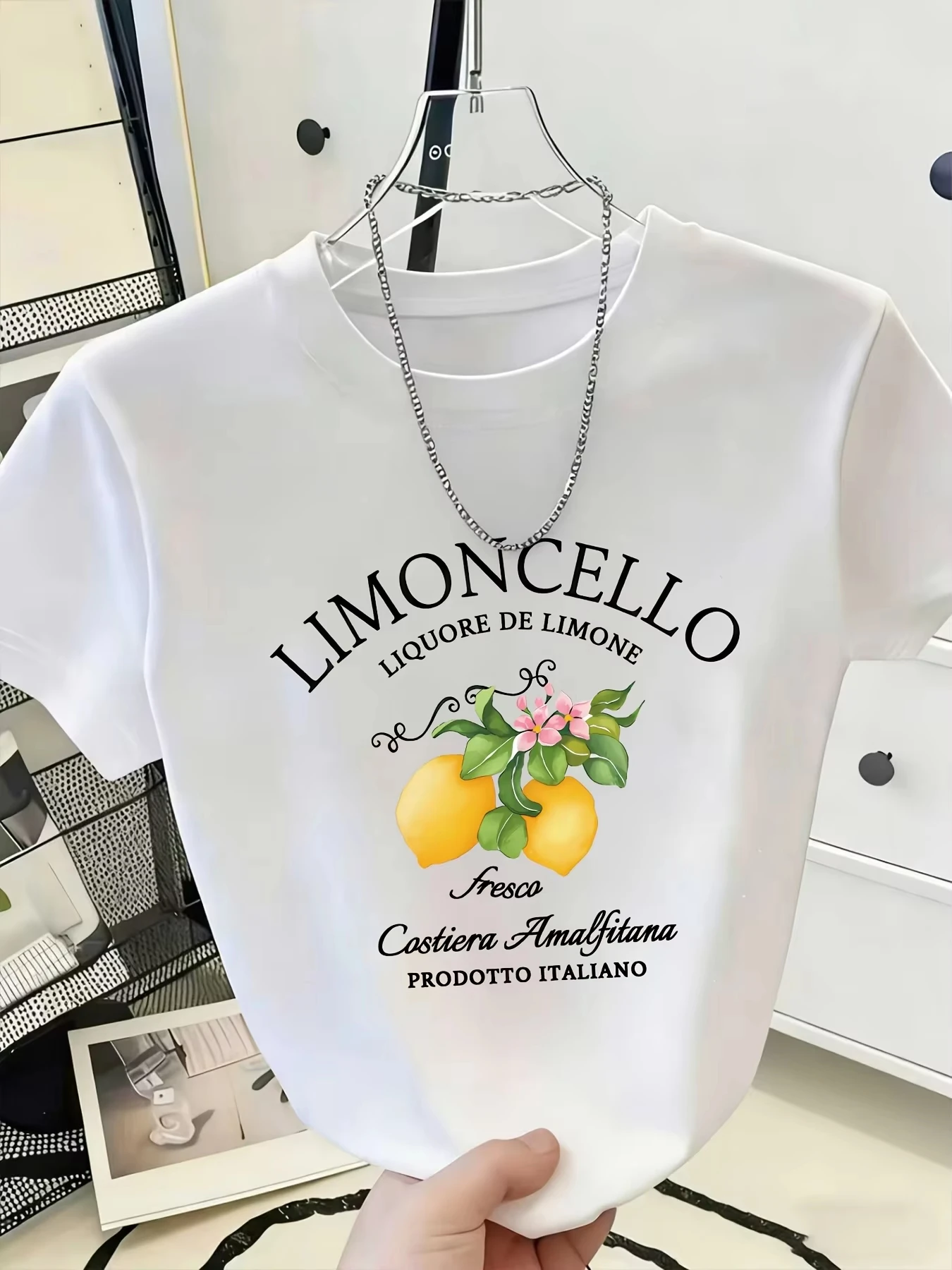 New 2026 Collection Italian Amalfi Coast Lemon T-Shirt Crew Neck with Fruit and Letter Print Cool Short Sleeve Summer Casual Tee