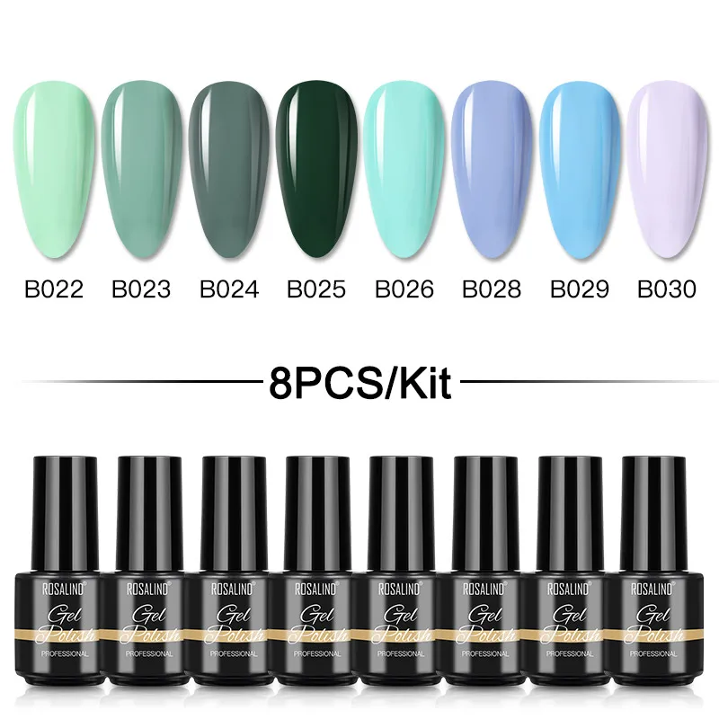 ROSALIND 8pcs Nail Gel Nail Polish Kit lacca Semi permanente UV smalto per unghie Base ibrida Top Coat fornitura professionale per Nail Art