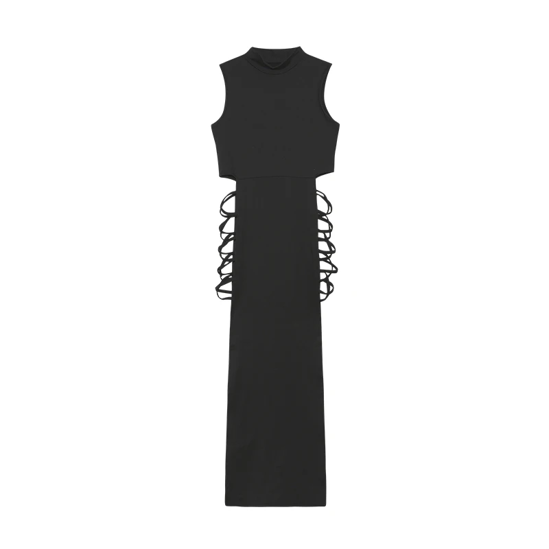 Vestido con corte cruzado y recortes, sexy bodycon de cuello alto sin mangas, ropa de mujer 3