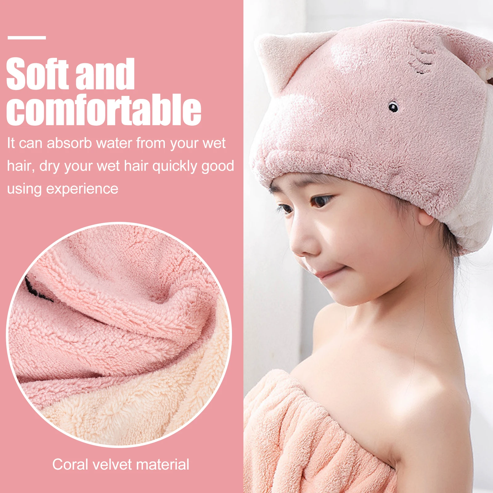 

Fast Drying Hair Cap Coral Fleece Cartoon Bath Absorbent Hat Kids Girls Hair Towel Wrap Shower Caps Elastic Comfortable