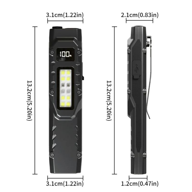 Portable LED Flashlight 800 Lumens USB Rechargeable Tactical Flashlight Lantern IPX4 Waterproof Led COB Work Light for Camping