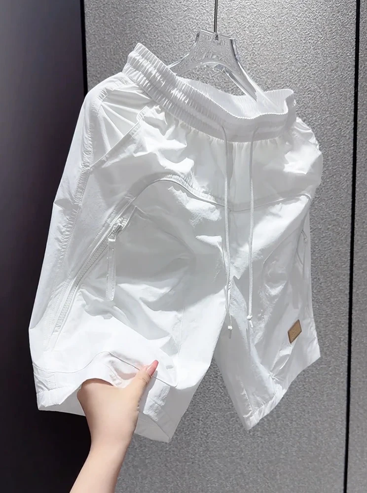 

Мужские летние шорты свободного прямого кроя в корейском стиле, повседневные, тонкие, молодежные, модные, с завышенной талией, в стиле рабочей одежды, длиной до колена