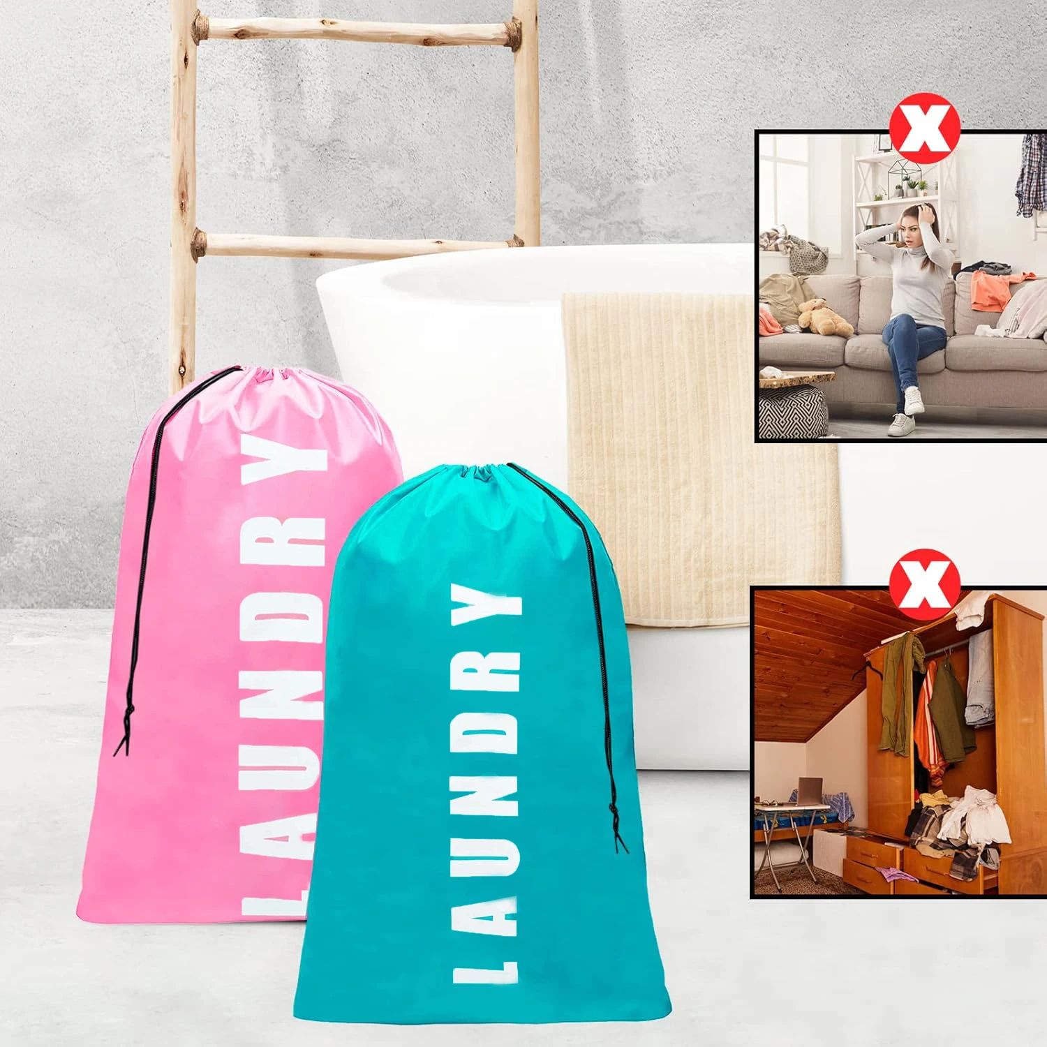 Laundry Bag,2 Pack Travel Laundry Bags for Dirty Clothes,Large Laundry Bags for Traveling,Dirty Clothes Travel Bag, 24\