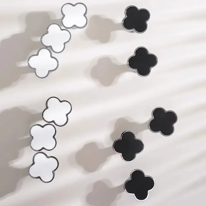Bright Chome Flower Cabinet Handles Creative Drawer Wardrobe Pulls Home Decor Four Leaf Clover Door Knobs Furniture Hardware