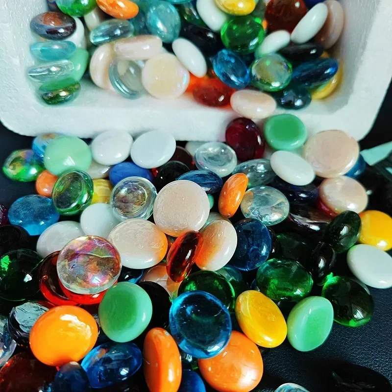 100g/3.52oz(Approx. 18-25pcs) Oblate Bead Glass Mosaic Tiles Colorful Round Mosaic Making Material Multi Diameter DIY Craft Tile