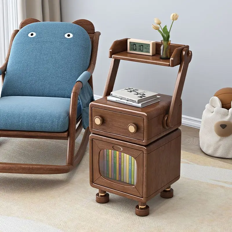 Solid wood robot bedside table, walnut cabinet cartoon, robot storage