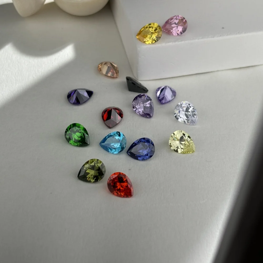 Cubic Zirconia 5A 10pcs Pear Shape 2x3-13x18mm White Red Green Pink Purple Black Color Loose CZ Stone Synthetic Gems For Jewelry