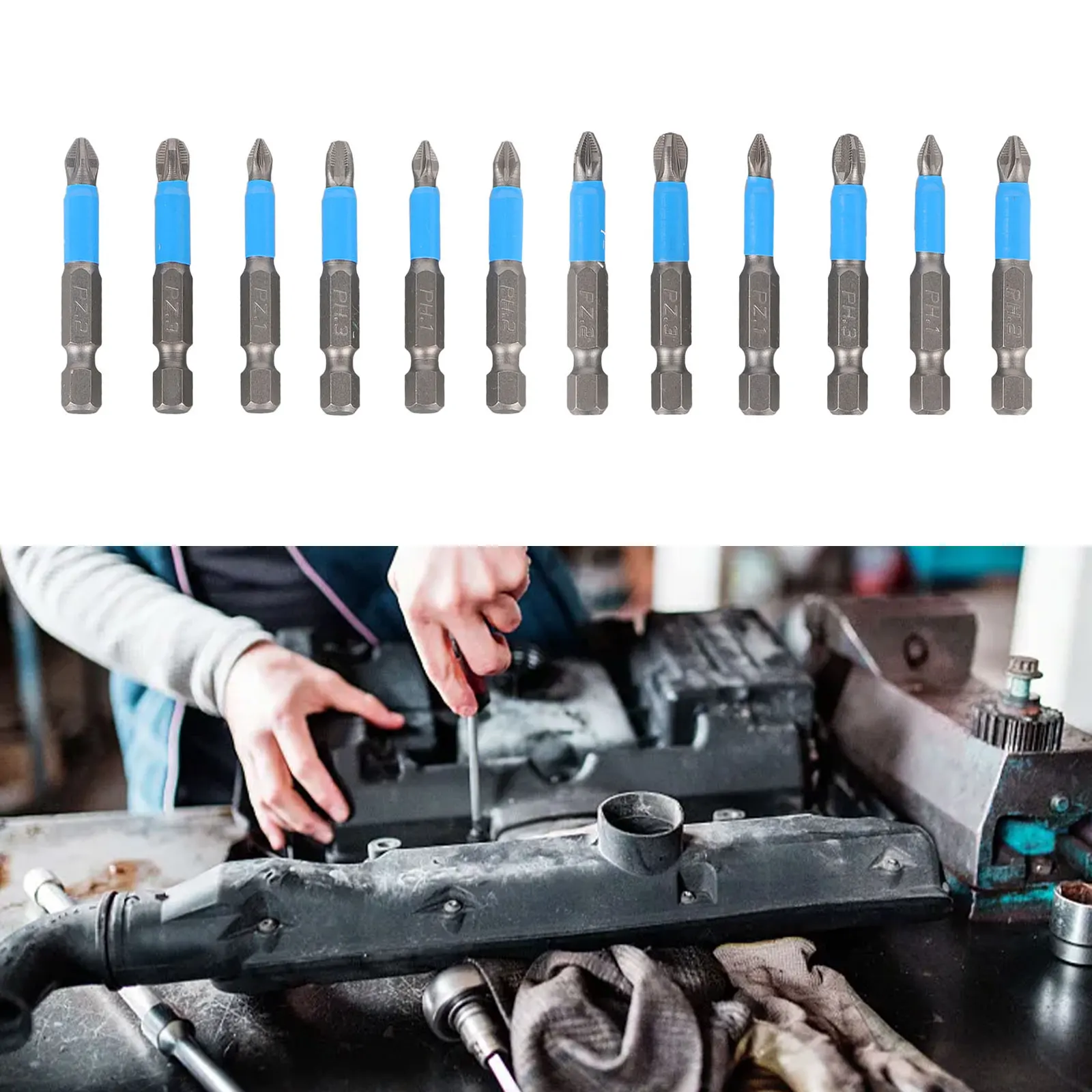 

12pcs Screwdriver Bit Set In 50mm With PH1 PH2 PH3 PZ1 PZ2 PZ3 High Hardness Blue For Electric Drills Electric Hand Screwdrivers