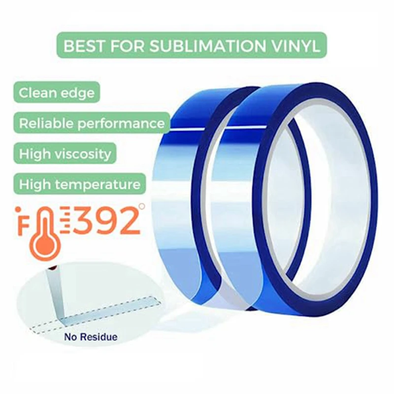 3PCS 20Mm Heat Resistant Tape For Sublimation , 33M (108 Ft) 3Inch Core High Temp Blue