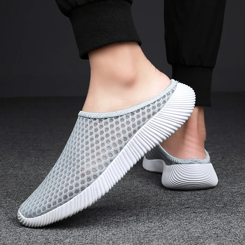 

Couple's Large Size Shoes Summer Breathable Half Casual Shoes Woman Outdoor Lightweight Slip on Slippers Men