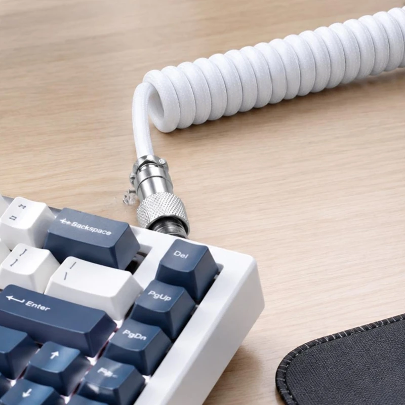 Coiled Mechanical Keyboard Cable with 5Core PVC Construction, Detachable Metal Aviation Connector, Visible USB Plugs 896C