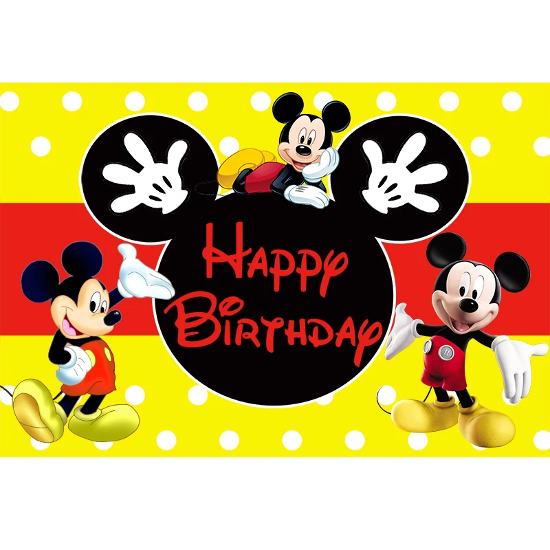 Disney Cartoon Mickey Mouse Kids Happy Birthday Backgrounds Decors Vinyl Cloth Party Backdrops Baby Shower Banner Custom