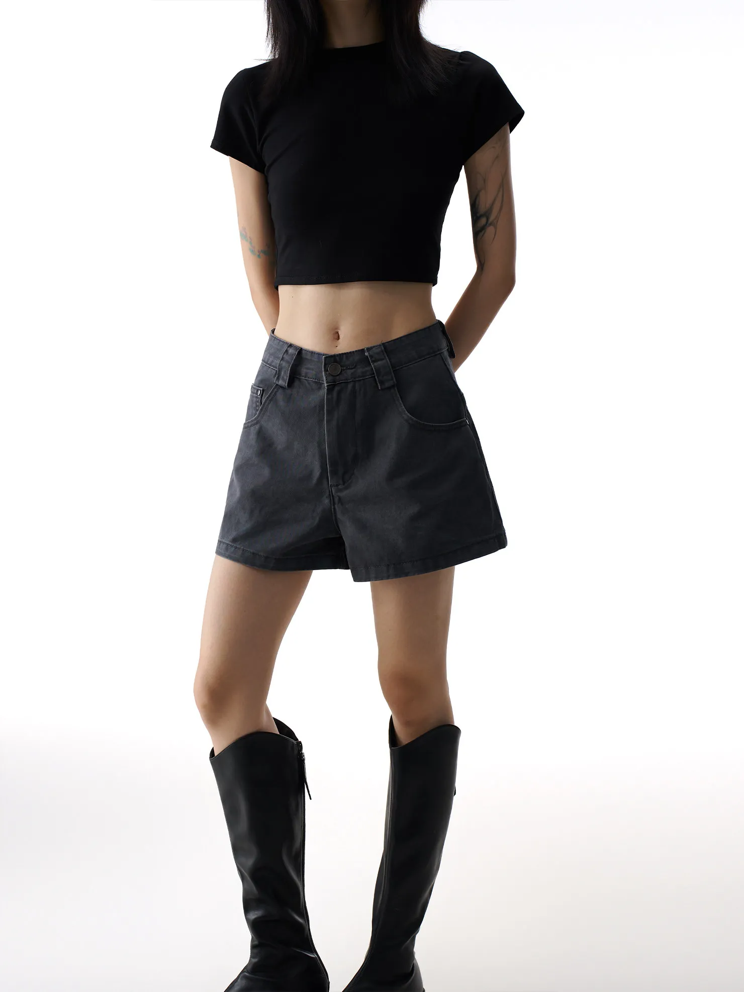 ZHISILAO Grey Denim Shorts Women Vintage Casual High Waist Wide Leg Mini Jeans Shorts Summer 2026