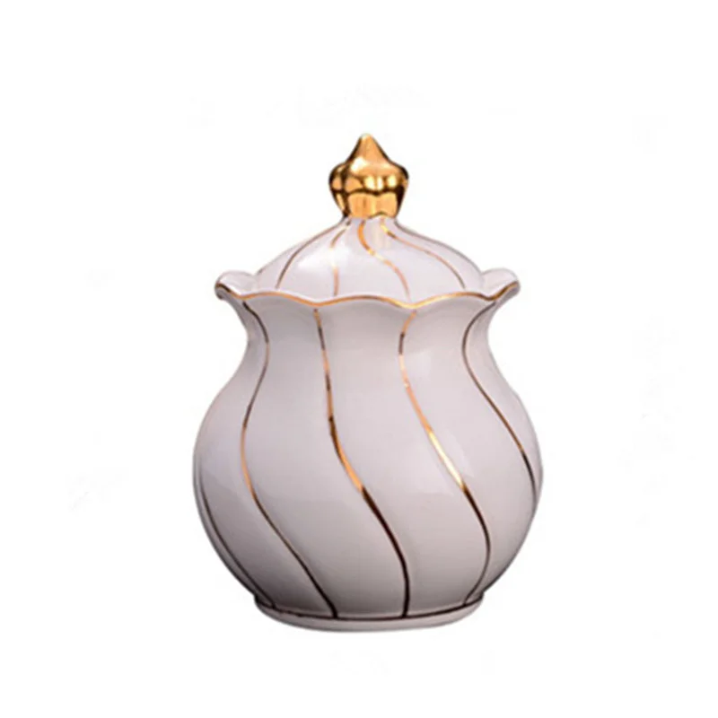 Lotus Sugar Bowl With Gold Line European Court Luxurious Cafe Coffee Shop Household Cube Sugar Pot Ceramic Coffeeware Candy Jar